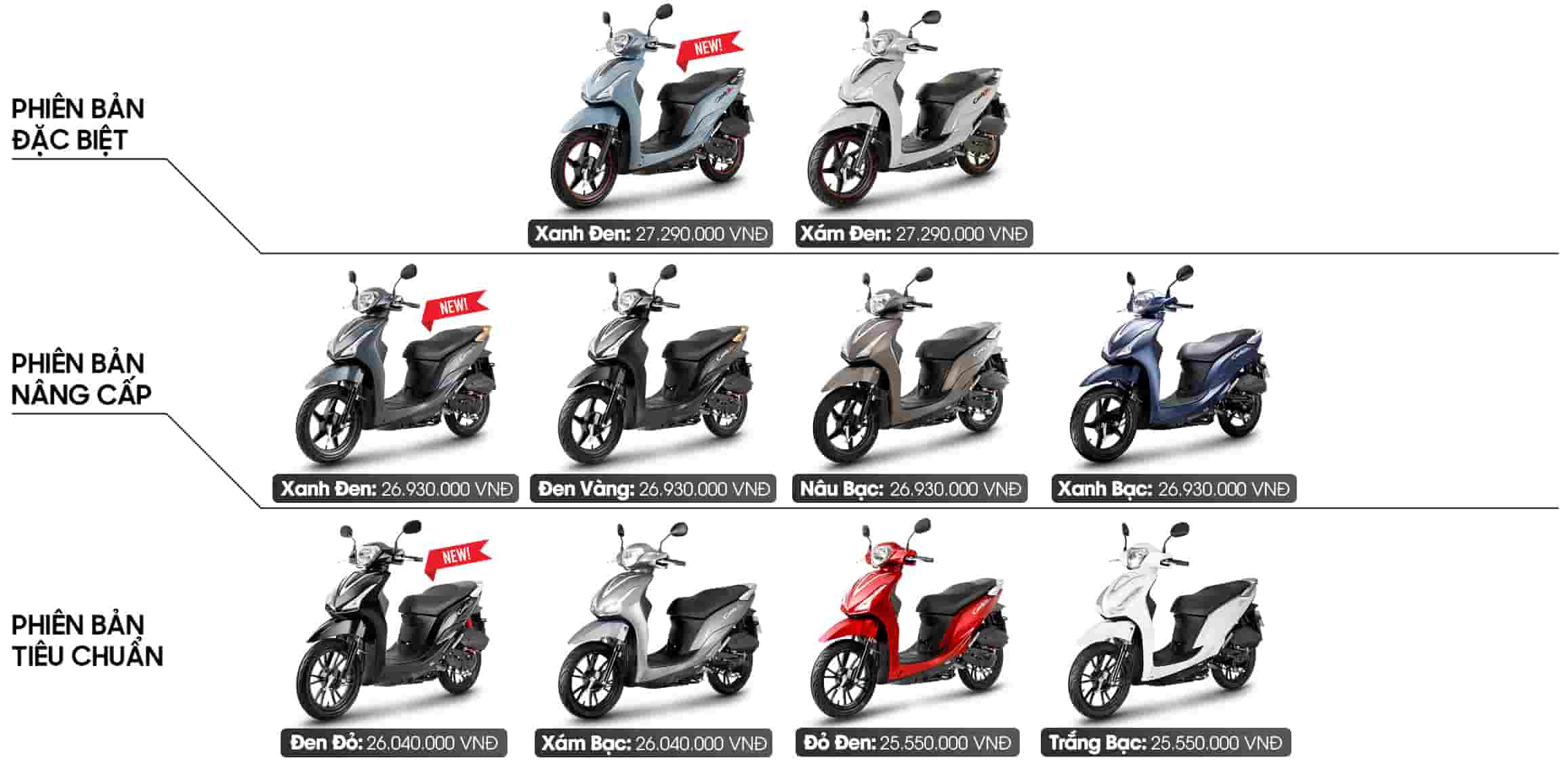 Bảng giá xe máy 50cc các màu sắc mới nhất 2025